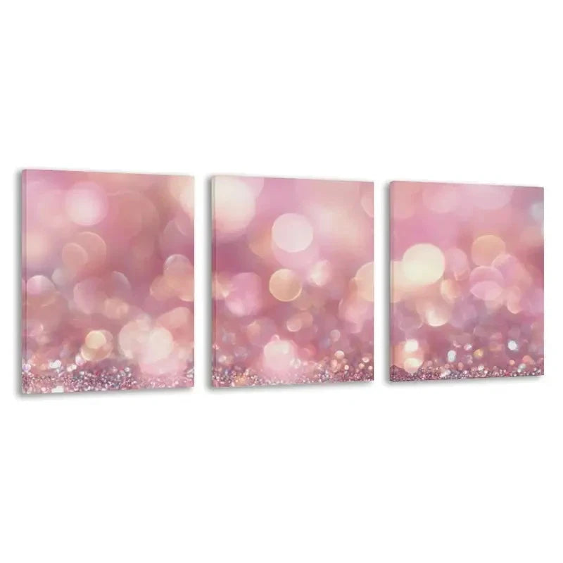 3pcs Pink & Golden Hues with & Golden Glitter Wall Art Set Canvas Framed 50x70cm - High Quality Print 100% Australian Made Wall Canvas Ready to Hang