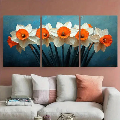 3pcs Daffodils Abstract Flowers Illustration Metal Print Ready to Hang Art