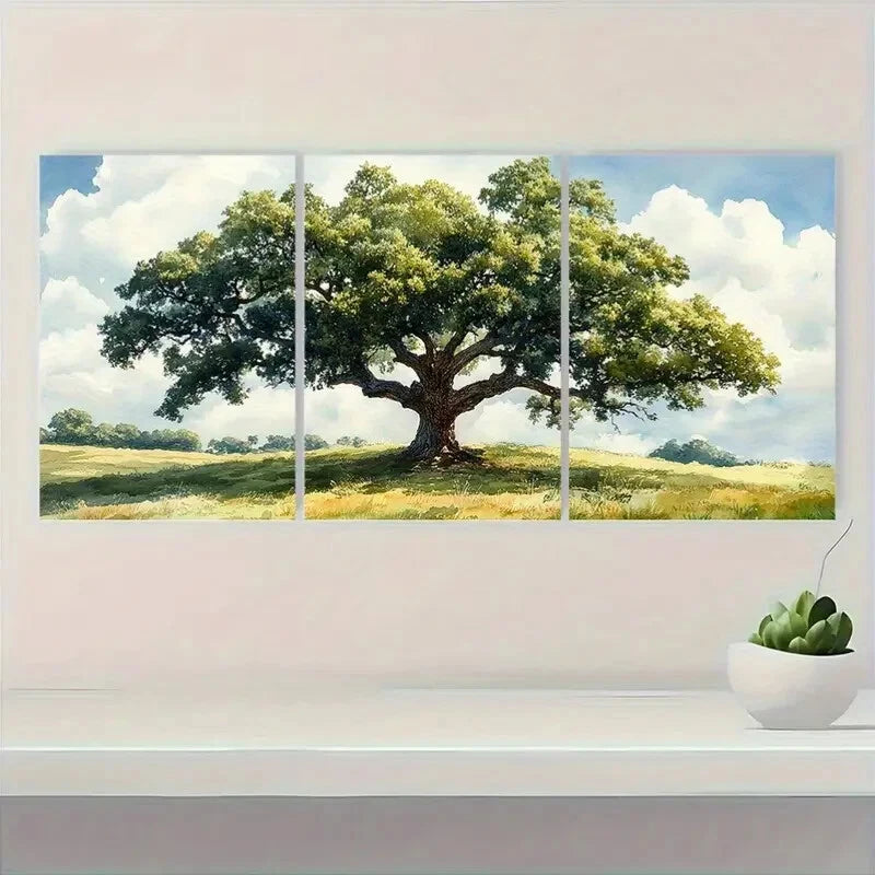 3pcs Oak Tree Watercolor Print Green Tree Metal Print Ready to Hang Art