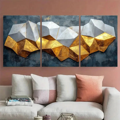 3pcs Modern Geometric White Golden Design Metal Print Ready to Hang Art