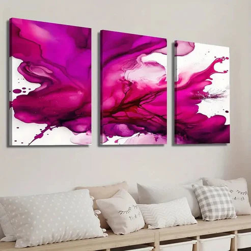 3pcs Abstract Red Fluid Painting Wall Art Set Canvas Unframed - High Quality Print 100% Australian Made Wall Canvas