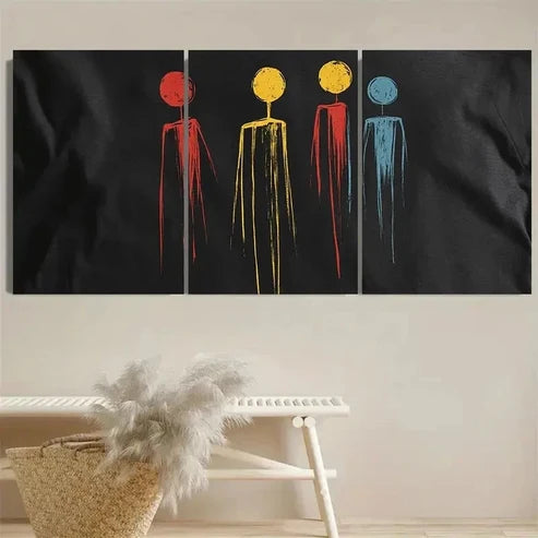 3pcs Stick Figures Tee Minimalist Wall Art Set Canvas Unframed - High Quality Print 100% Australian Made Wall Canvas