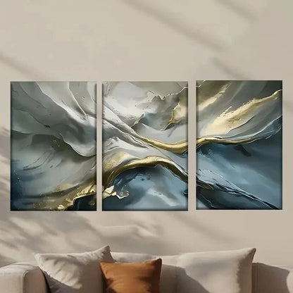 3pcs Abstract Painting with Golden and Blue Wall Art Set Canvas Framed 40x60cm - High Quality Print 100% Australian Made Wall Canvas Ready to Hang