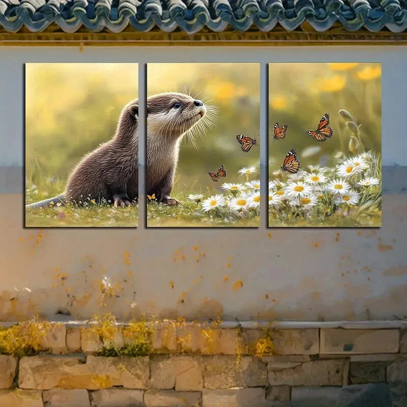 3pcs Charming Groundhog & Butterfly Design Metal Print Ready to Hang Art