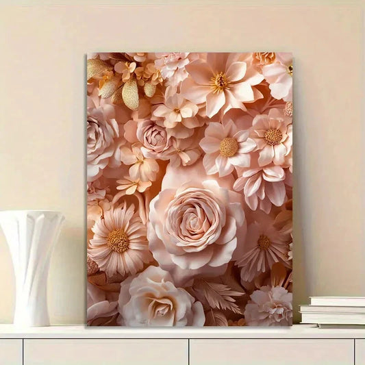 Elegant Floral Peach, Pink Roses & Peonies Bouquet 40x60cm Metal Print Ready to Hang