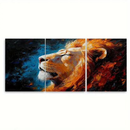 3pcs Featuring African Wildlife Lion Design Wall Art Set Canvas Framed 60x90cm - High Quality Print 100% Australian Made Wall Canvas Ready to Hang