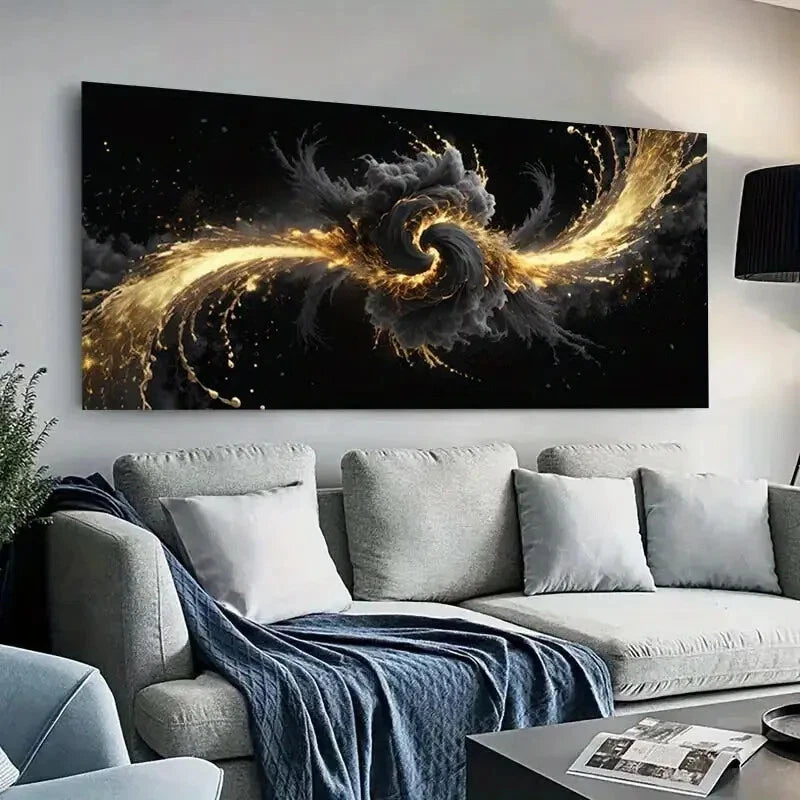 Black and Golden Galaxy wall canvas office home room framed 120x60cm - Bella Home Decor