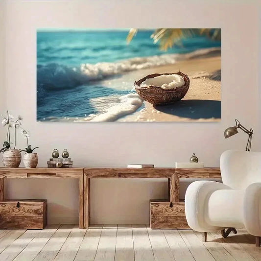 Beach with Coconut Shells wall canvas office home room framed 120x60cm