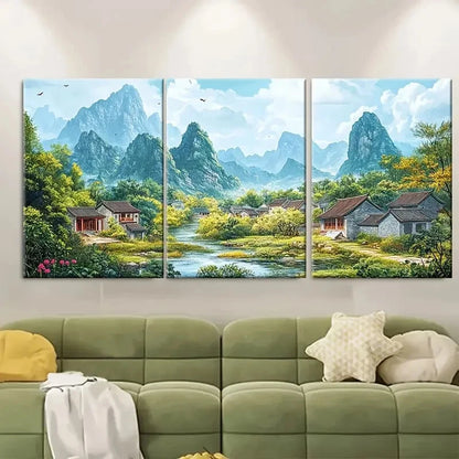 3pcs Guangxi Village & Karst Mountain Poster Metal Print Ready to Hang Art