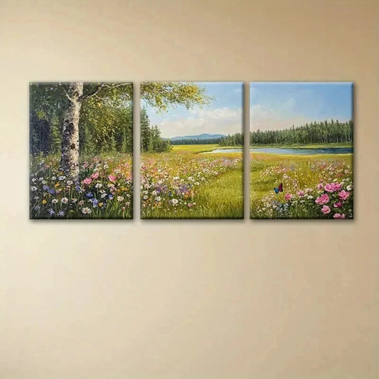 3pcs Vibrant Meadow Flowers Landscape Perfect Wall Art Set Canvas Framed 40x60cm - High Quality Print 100% Australian Made Wall Canvas Ready to Hang