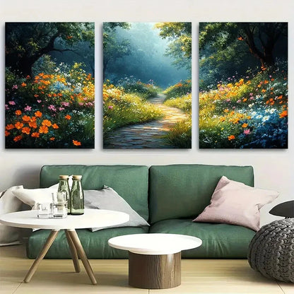 3pcs Enchanted Forest Path Sunlit land Scene Metal Print Ready to Hang Art