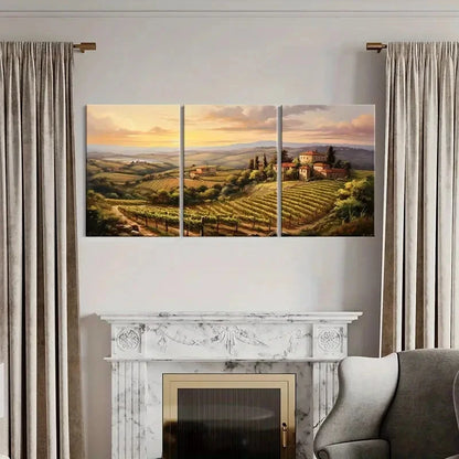 3pcs Sunset Vineyard Tuscan Hills Rural Landscape Metal Print Ready to Hang Art