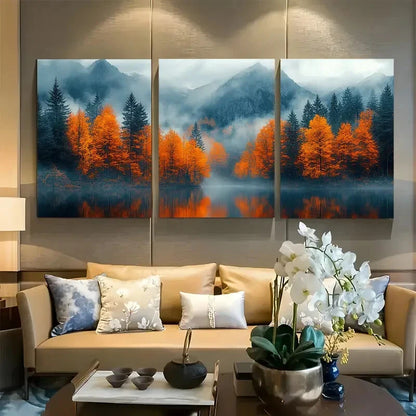 3pcs Mountain with Forest and Lake Reflection Metal Print Ready to Hang Art