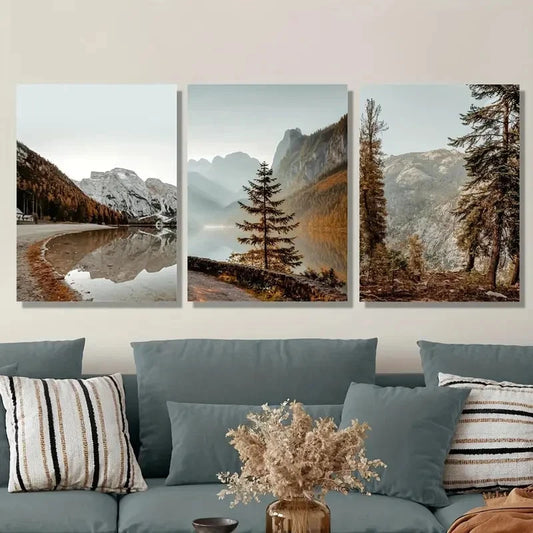 3pcs Mountain & Forest Scenery Metal Print Ready to Hang Art