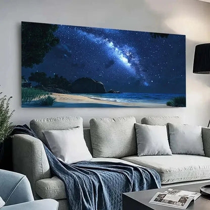 Vibrant Starry Night Beach wall canvas office home room framed 120x60cm - Bella Home Decor