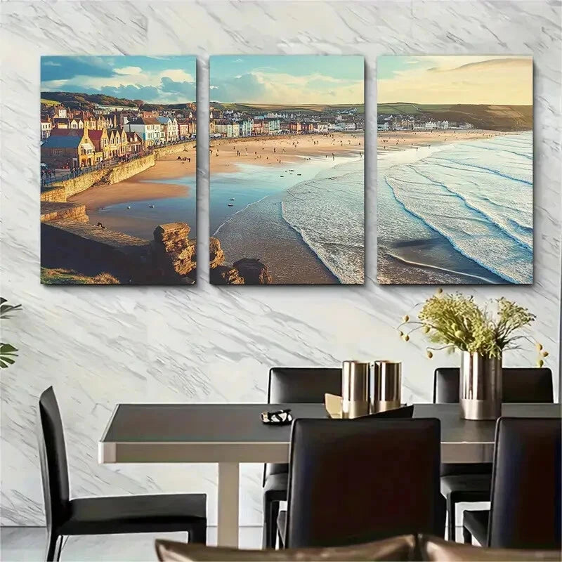 3pcs England Yorkshire Coast Metal Print Ready to Hang Art