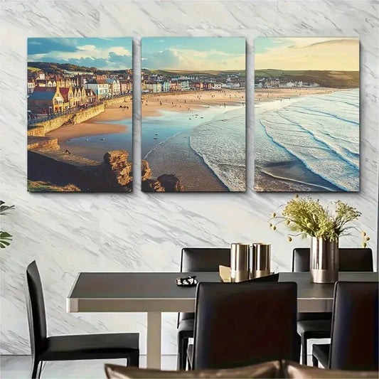 3pcs England Yorkshire Coast Metal Print Ready to Hang Art