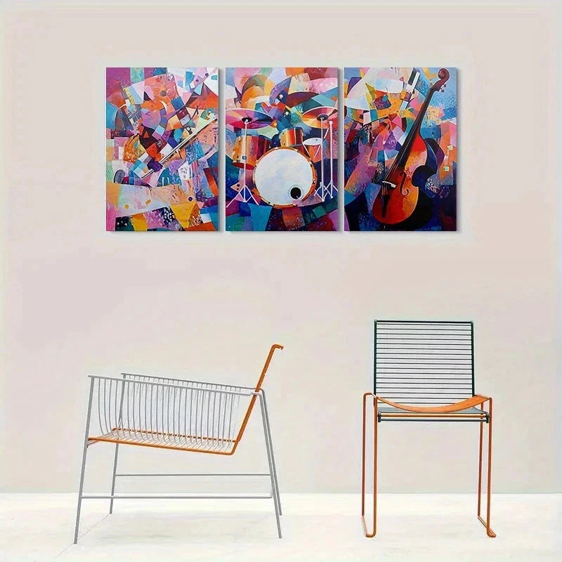 3pcs Vibrant Abstract Musical Instruments Metal Print Ready to Hang Art