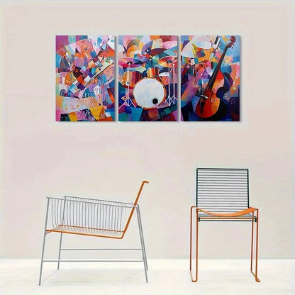 3pcs Vibrant Abstract Musical Instruments Metal Print Ready to Hang Art