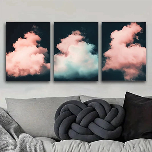 3pcs Contemporary Style Soft Cloud Theme Metal Print Ready to Hang Art