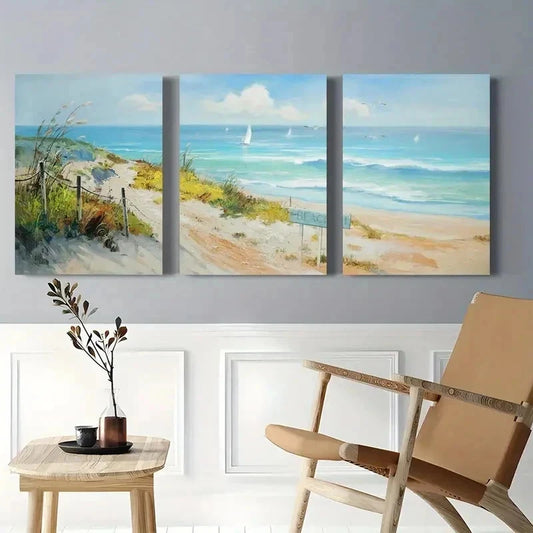 3pcs Ocean Seaside Wall Art Canvas Wall Art Set Canvas Framed 40x60cm - High Quality Print 100% Australian Made Wall Canvas Ready to Hang