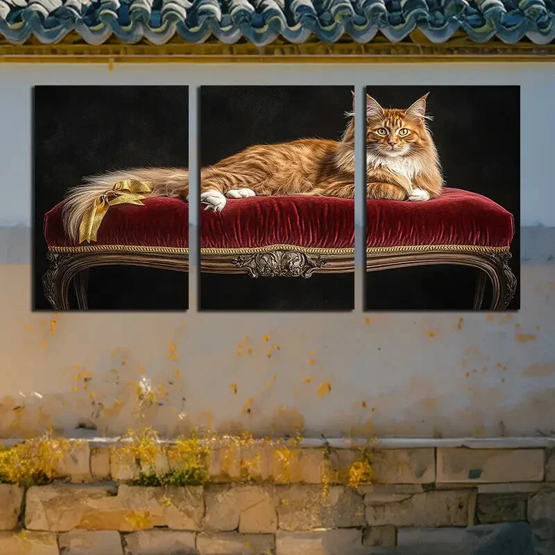 3pcs Elegant Cat on Velvet Sofa Design Metal Print Ready to Hang Art