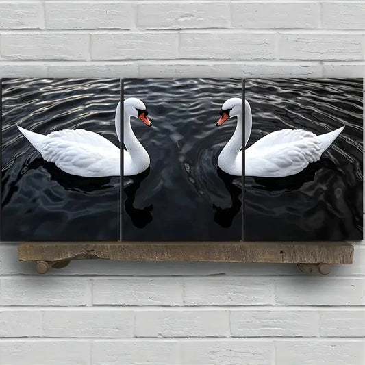 3pcs Bird Black and White Swan Metal Print Ready to Hang Art