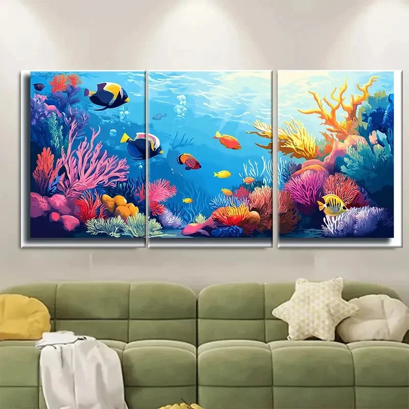 3pcs Vibrant Coral Reef Fish Ocean Life Posters Metal Print Ready to Hang Art