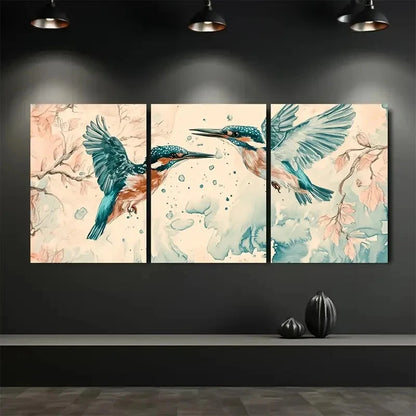 3pcs Vibrant Abstract Bird & Floral Painting Metal Print Ready to Hang Art
