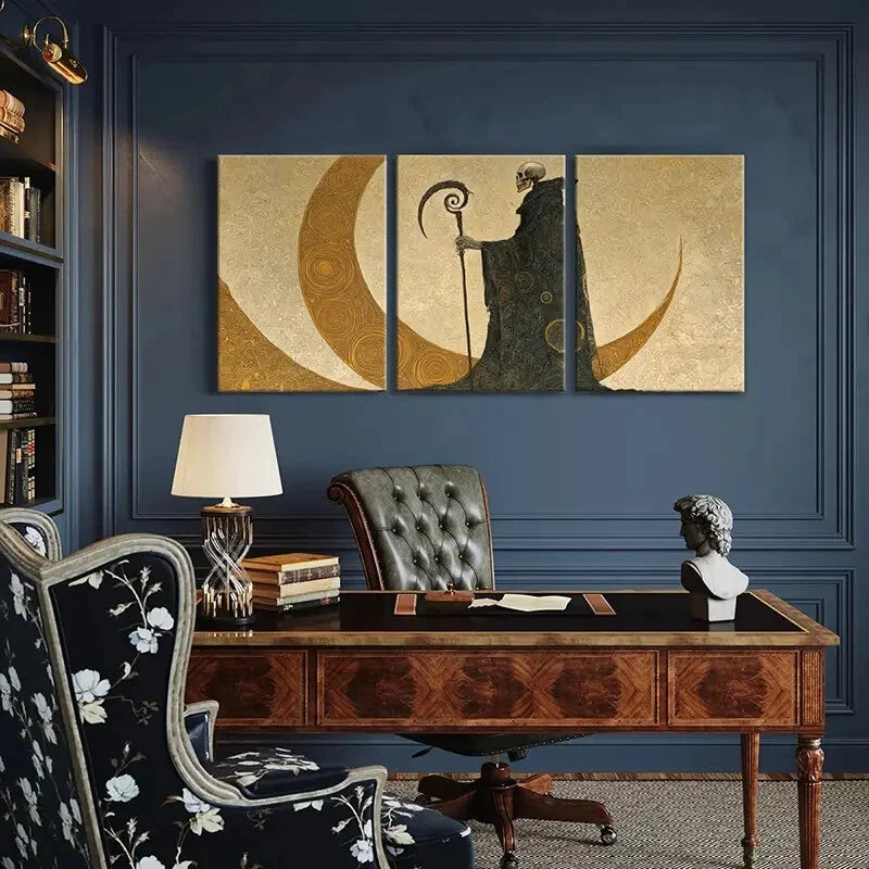 3pcs Skeleton Cloak Crescent Moon Abstract Metal Print Ready to Hang Art