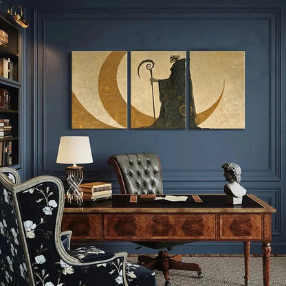 3pcs Skeleton Cloak Crescent Moon Abstract Metal Print Ready to Hang Art