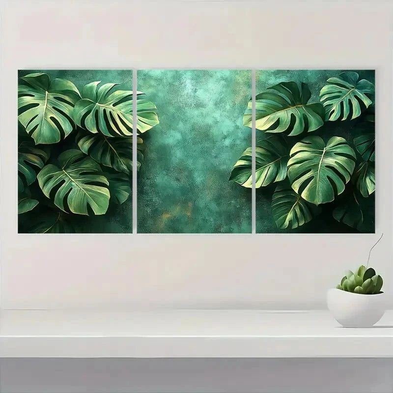3pcs Minimalist Sage Green Monstera Leaf Metal Print Ready to Hang Art