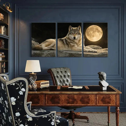 3pcs Moonlit Golden Eyes & Starry Night Sky Metal Print Ready to Hang Art