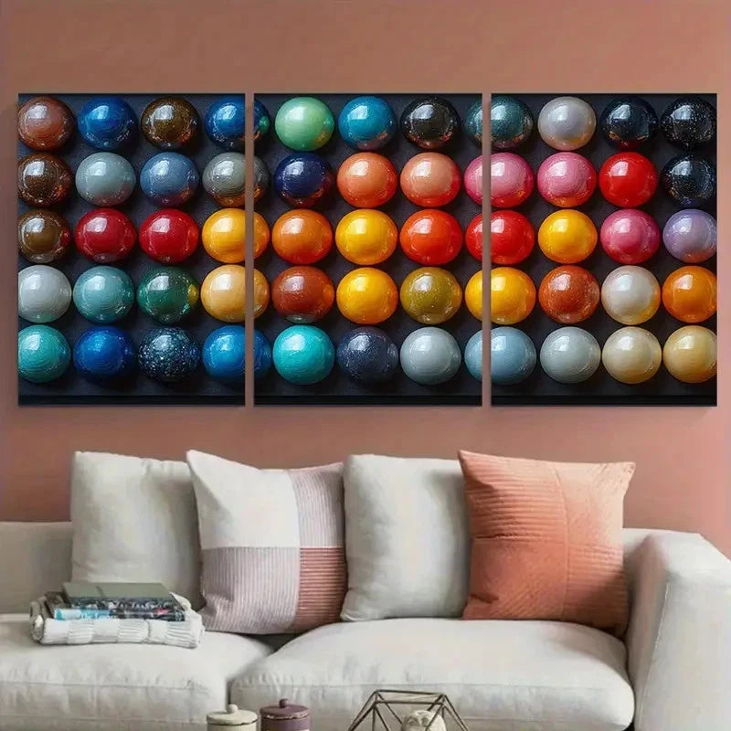3pcs Vibrant Marble Balls Illustration Metal Print Ready to Hang Art