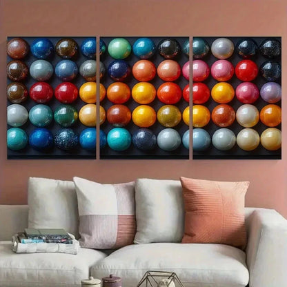 3pcs Vibrant Marble Balls Illustration Metal Print Ready to Hang Art