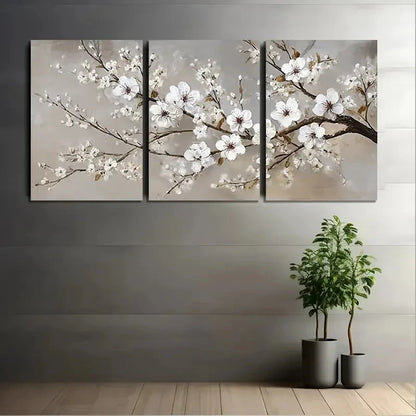 3pcs White Blossoms Plum Blossom Wall Art Set Canvas Framed 40x60cm - High Quality Print 100% Australian Made Wall Canvas Ready to Hang
