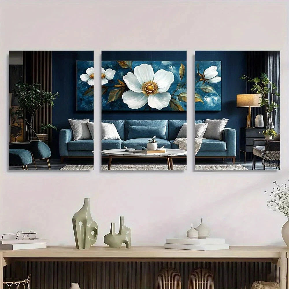 3pcs Bohemian Wildflower Greens & Whites Metal Print Ready to Hang Art