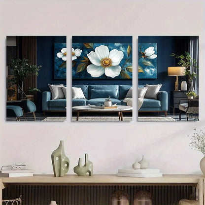 3pcs Bohemian Wildflower Greens & Whites Metal Print Ready to Hang Art