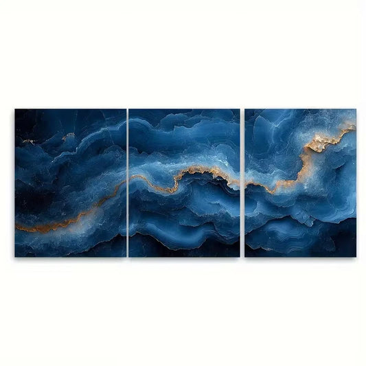3pcs Blue Marble Textures Metal Print Ready to Hang Art