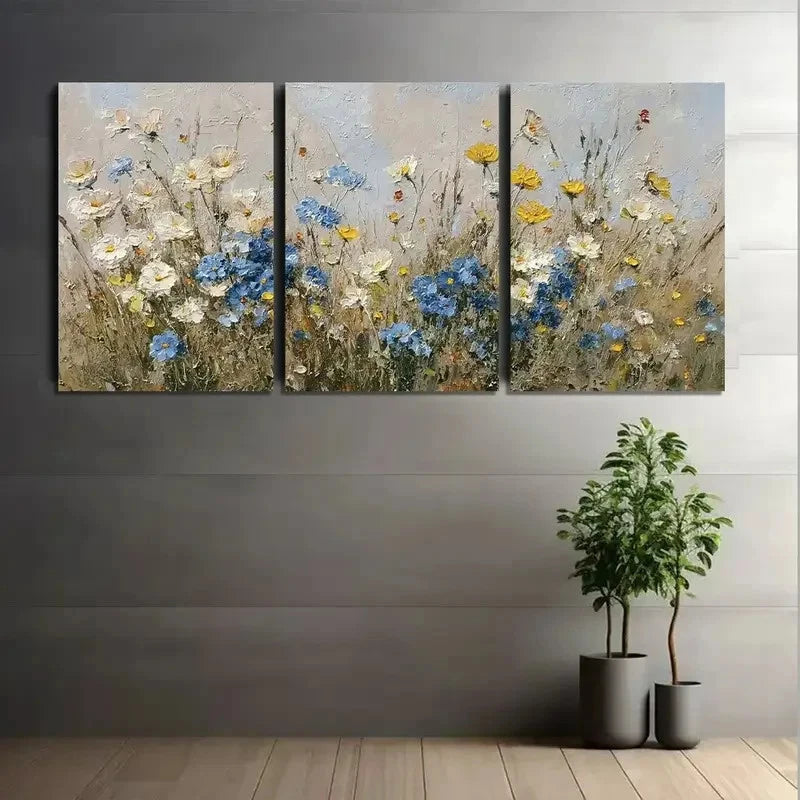 3pcs Renaissance Meadow Impasto Wildflowers Metal Print Ready to Hang Art