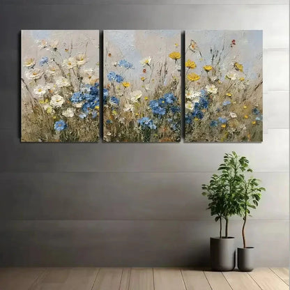 3pcs Renaissance Meadow Impasto Wildflowers Metal Print Ready to Hang Art