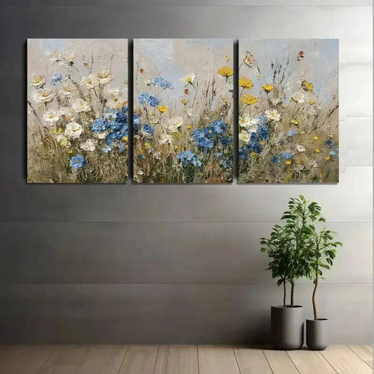 3pcs Renaissance Meadow Impasto Wildflowers Metal Print Ready to Hang Art