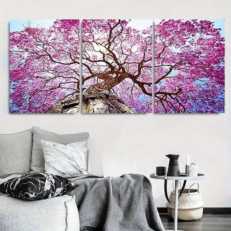 3pcs Pink Blossom Tree Bright Sky Wall Art Set Canvas Framed 40x60cm - High Quality Print 100% Australian Made Wall Canvas Ready to Hang