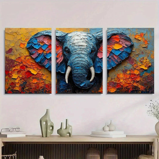 3pcs Elephant Modern Colourful Painting Metal Print Ready to Hang Art
