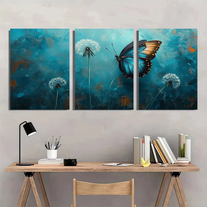 3pcs Gray Dandelion with Butterfly Modern Abstract Metal Print Ready to Hang Art