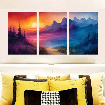 3pcs Vibrant Mountain Landscape Triptych At Sun Wall Art Set Canvas Framed 40x60cm - High Quality Print 100% Australian Made Wall Canvas Ready to Hang
