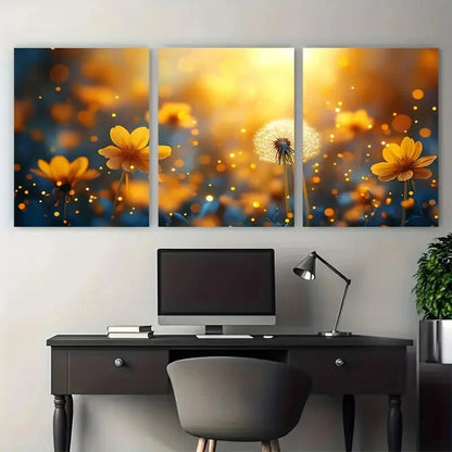 3pcs Ethereal Dandelion Abstract Yellow Spring Metal Print Ready to Hang Art