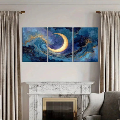 3pcs Moonlit Ocean Waves Abstract Art Starry Night Metal Print Ready to Hang Art