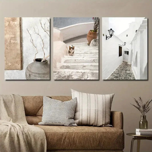 3pcs Architecture & Dog Walking Scenes Perfect Wall Art Set Canvas Framed 40x60cm - High Quality Print 100% Australian Made Wall Canvas Ready to Hang