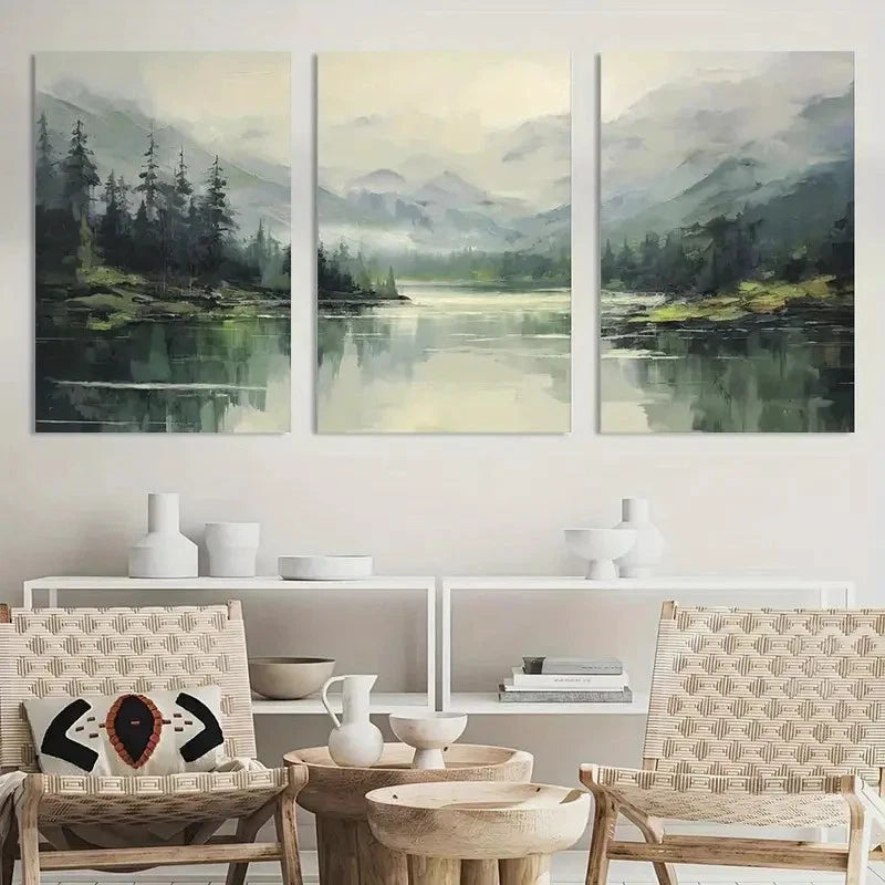 3pcs Emerald Green Mountain Lake Landscape Metal Print Ready to Hang Art